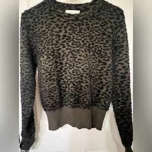 Zara Black and Green Crew Neck Sweater with Leopard Print, size medium
